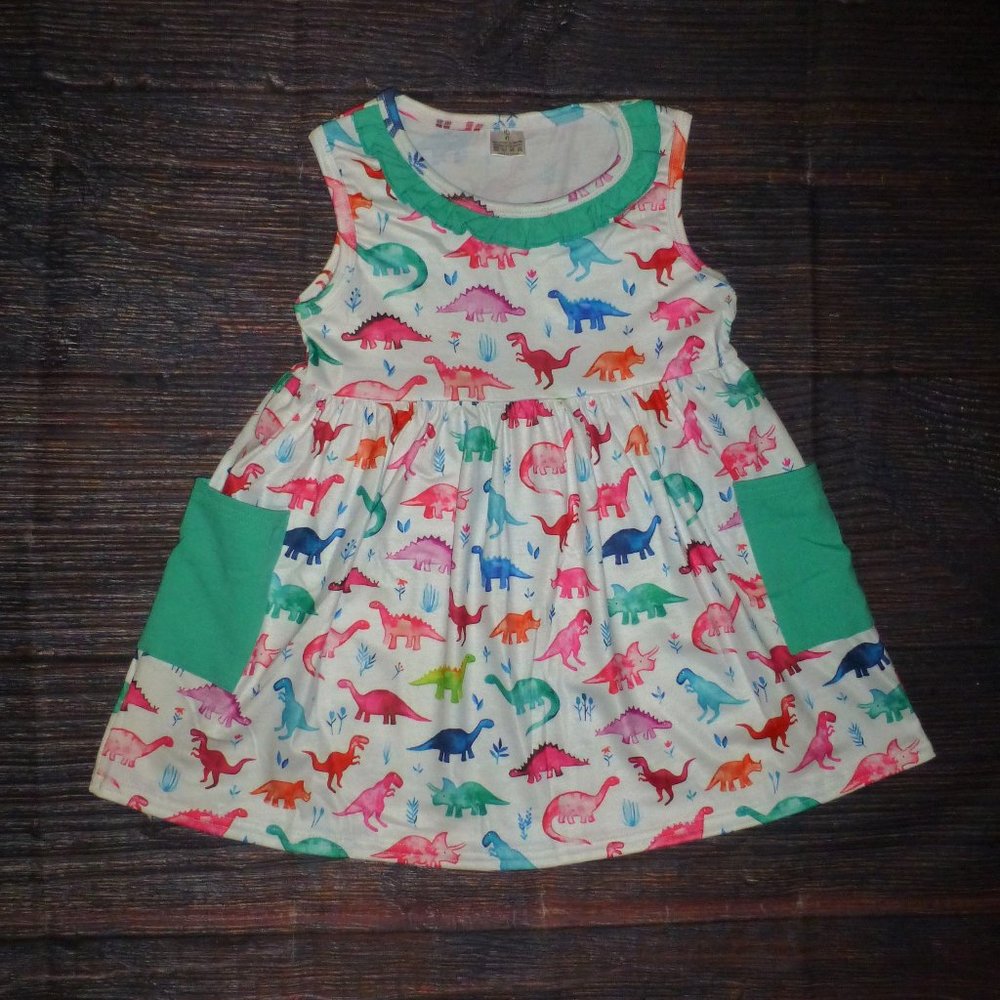 Boutique Dinosaur Girls Sleeveless Pocket Dress